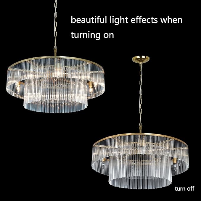 Contemporary Brass Dining Room Chandelier 2 Tier Crystal Glass Chandeliers Lighting Light Fixture Ceiling Entryway Bedroom Kitchen Entryway 10 Lights Round 32"