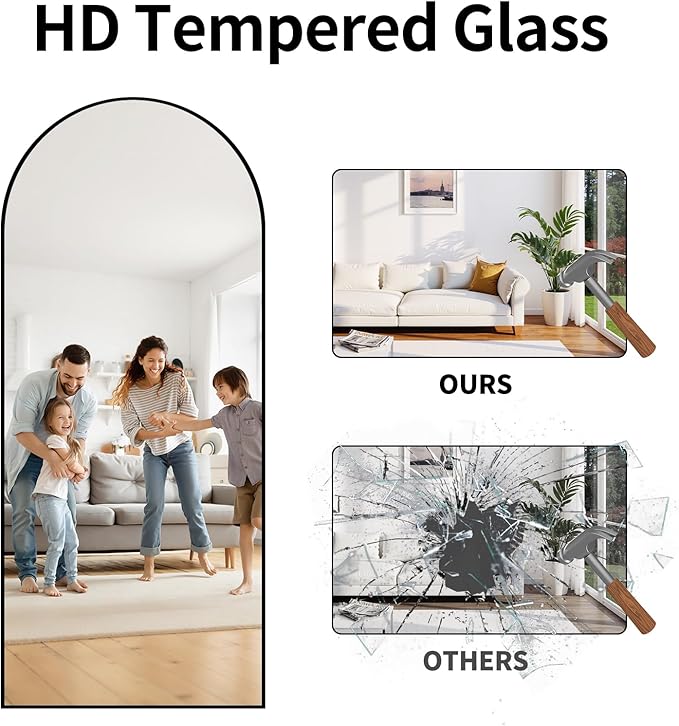 76"x34" Arched Full Length Mirror, Large Floor Mirror with Aluminum Alloy Frame Standing Hanging or Leaning Wall-Mounted Mirror, Vanity Mirror for Living Room and Bedroom,Black