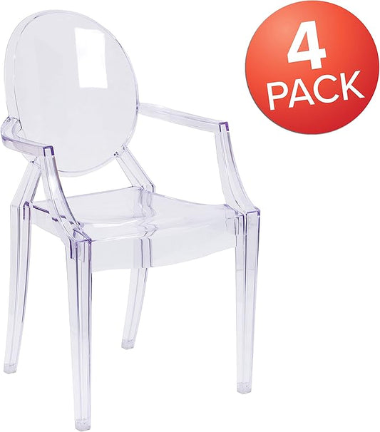 Flash Furniture Max 4 Pack Indoor-Outdoor Ghost Chair with Arms in Transparent Crystal