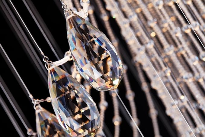 Saint Mossi 7-Lights K9 Crystal Chandelier, Raindrop Chandelier Light Fixture, Modern High Ceiling Lighting, Modern Pendant Light Flush Mount Ceiling Light Fixture,H71 x D24