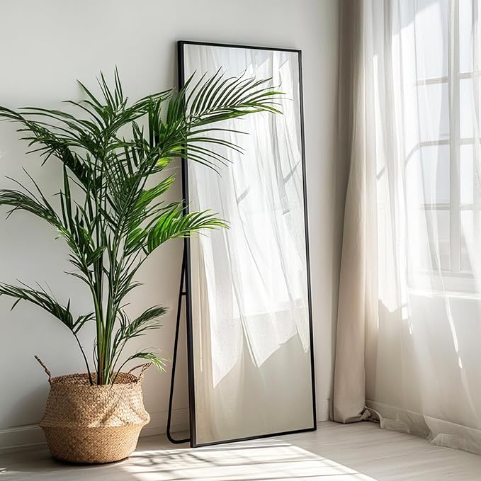 Mirror Full Length, Floor Mirror Full Length with Aluminum Metal Frame, Body Mirrors for Bedroom, Living Room, Dressing Room, Baber Shop, Home Décor. (56x18 inch, Black)