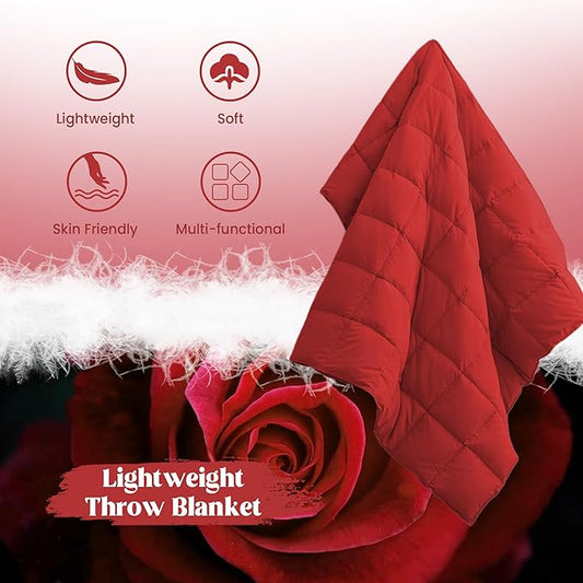 puredown® Soft Feather Down Throw Blanket Lightweight Packable Couch Throw for Indoor and Outdoor Use,Throw 50"X70", Fiery Red