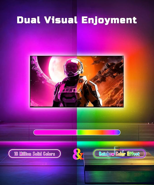 Daymeet LED Lights for TV, 23ft TV LED Lights for 75-100 inch,RGBICW TV Backlight Behind,USB Led Light Strip for Color Changing Music Sync Bluetooth APP Control for Bedroom