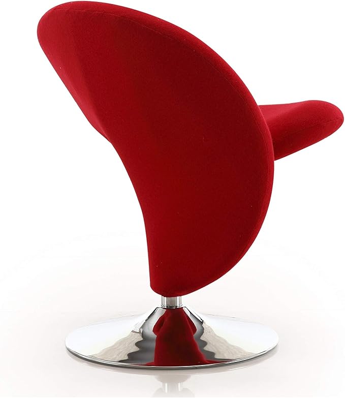 Manhattan Comfort Curl Mid Century Modern Wool Blend Upholstered Living Room Swivel Accent Chair with Chrome Metal Base, Set of 2, Red