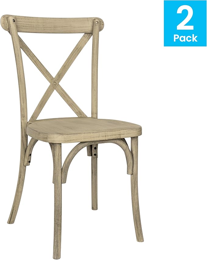 Flash Furniture Hercules Commercial Indoor/Outdoor Cross Back Chair, Wood Look, Weather-Resistant, Lightweight Design, Versatile Use, Set of 2, Light Oak