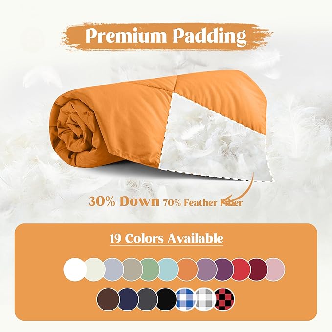 puredown® Soft Feather Down Throw Blanket Lightweight Packable Couch Throw for Indoor and Outdoor Use,Throw 50"X70", Orange