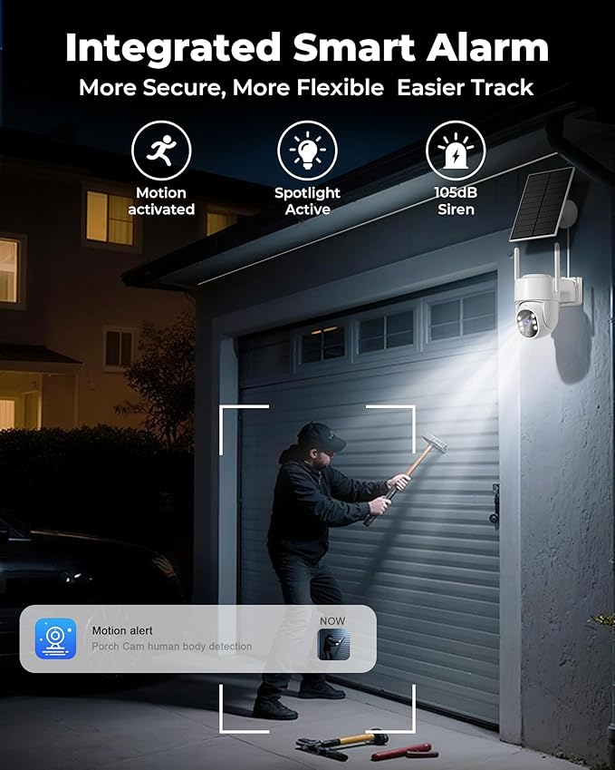 4MP Security Cameras Wireless Outdoor,No Subscription 128GB Local Storage,Solar Powered Cameras for Home Security with 360°PTZ,4 Cam-Kit, Color Night Vision Home Security Camera System,5G & 2.4G,IP66