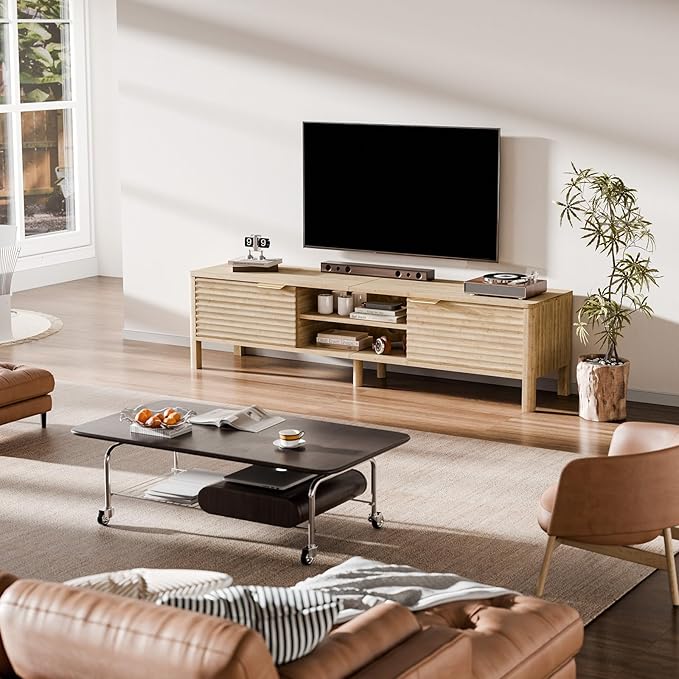 TV Stand for Living Room - up to 65 Inch TVs Mid Century Modern Entertainment Center with Storage and Adjustable Shelves, Media Console Table Oak 59"