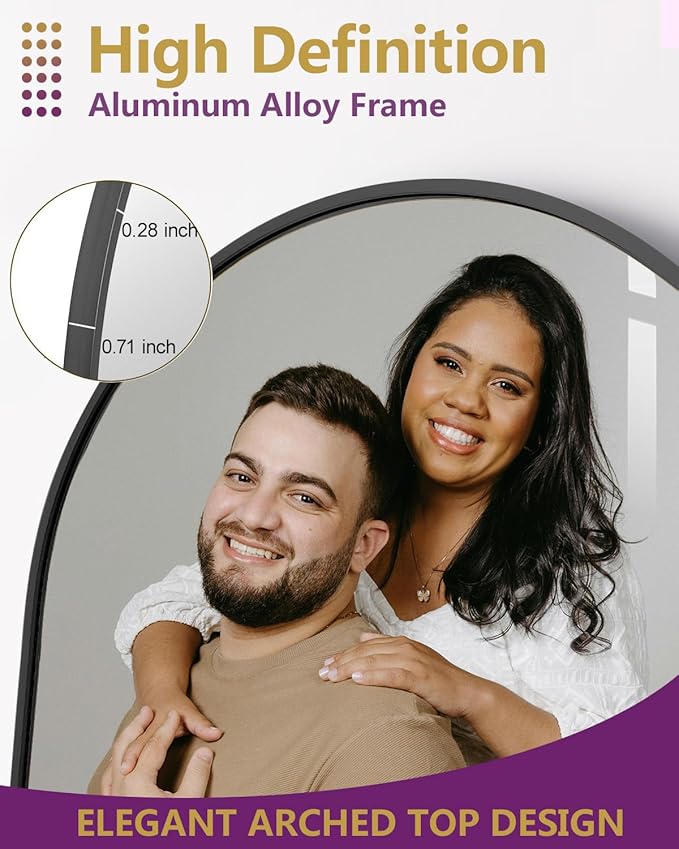 71"x30" Arched Full Length Mirror - Extra Large Floor & Wall Mounted with Stand, Shatterproof Glass, Aluminum Frame for Bedroom, Living Room, Entryway (Black)