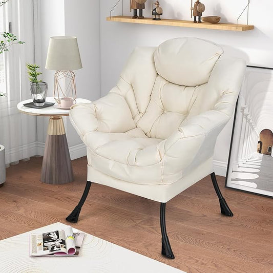 KOMFOTT Modern Accent Chair, Soft Upholstered Lazy Sofa with Side Pocket & Armrests, Single Sofa Armchair, Leisure Sofa Chair for Living Room, Bedroom, Beige