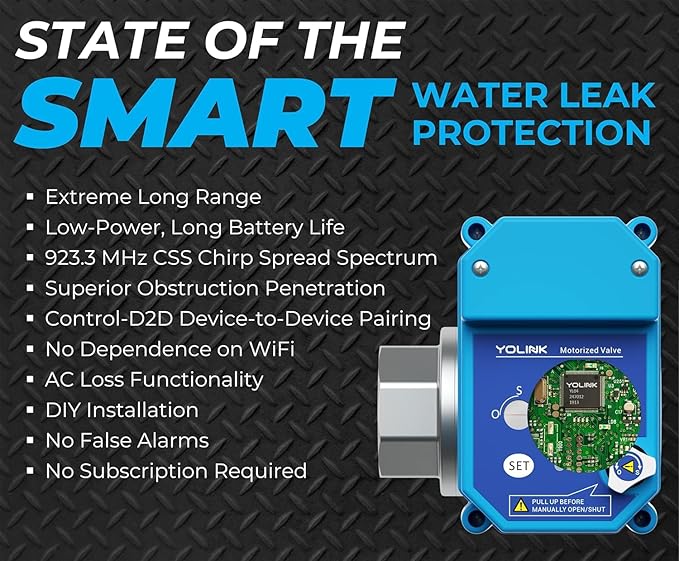 YoLink 1/2" Commercial Grade Smart Motorized Stainless Steel Ball Valve LoRa Wireless Up to 1/4-Mile Open Air Range Battery-Powered, IFTTT, Alexa, Home Assistant