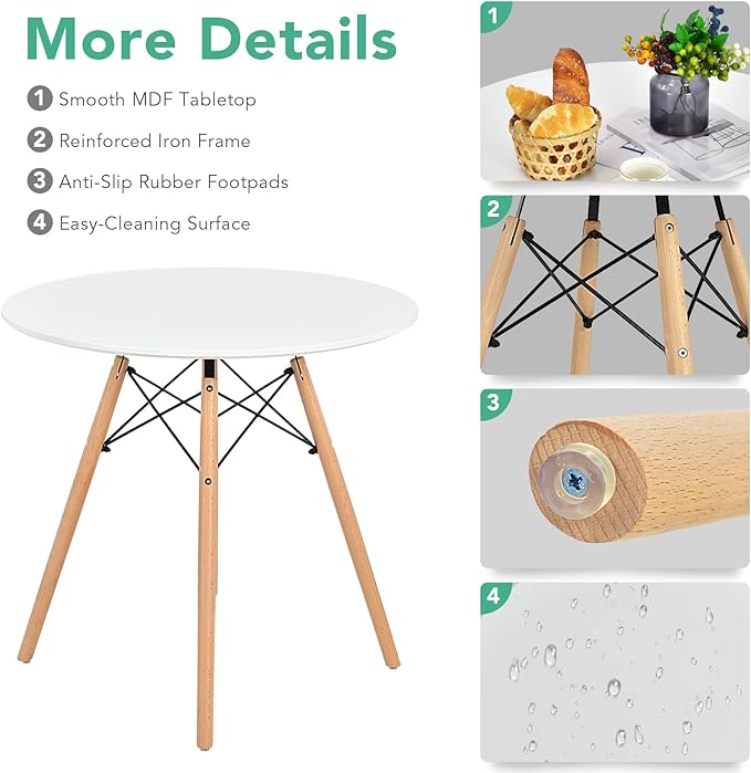 Giantex Round Dining Table Set for 4, 5-Piece Kitchen Table Chairs Set, Modern 31.5" D Dining Table & 4 Dining Chairs with Solid Wood Legs, Dinette Table Set for Small Spaces Dining Room Restaurant
