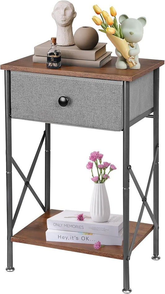 VECELO Night Stand, Nightstand, Small End Table for Small Spaces, Wood Side Table for Living Room, Bedside Table with Drawer for Bedroom, Easy Assembly, Rustic Brown