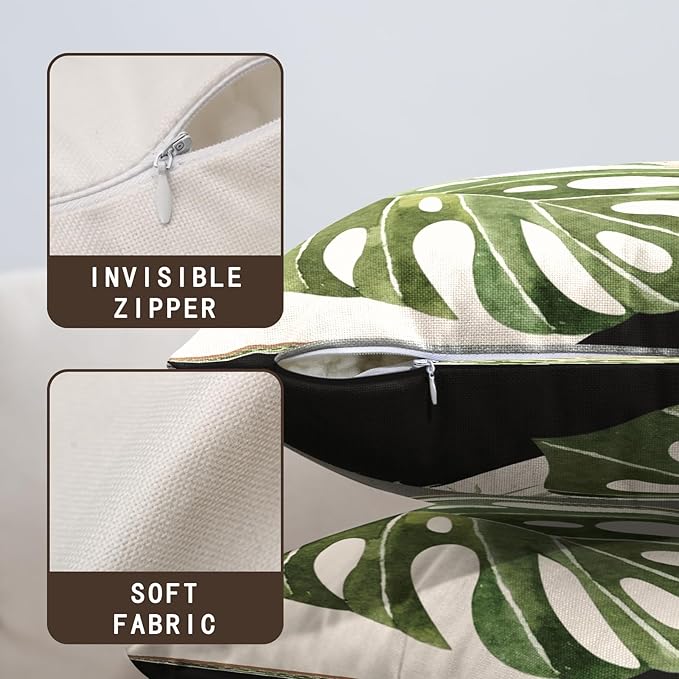 Tropical Palm Leaves Decorative Throw Pillow Covers 18x18 Inch Set of 2 Summer Green Banana Leaf Monstera Plant Pillow Cases Modern Farmhouse Outdoor Cushion Cases for Home Couch Sofa