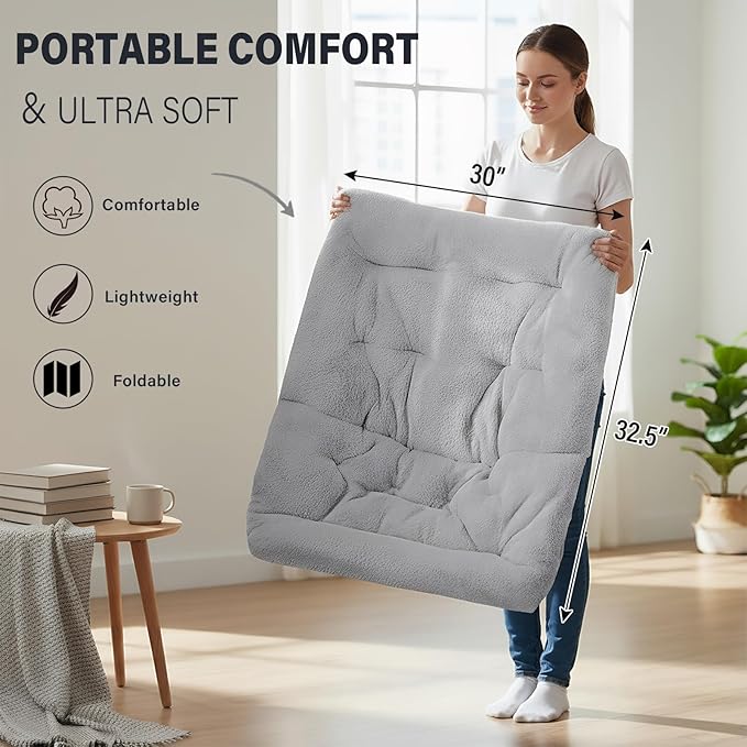 Tiita Folded Chair with Ottoman, Soft Faux Fur Oversized Folding Accent Chair,Lazy Chair, Metal Frame Moon Chair for Bedroom, Living Room, Dorm Rooms, Garden and Courtyard