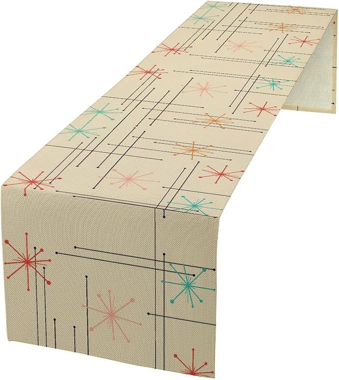 Mid Century Table Runne Retro Abstract Geometric Modern Diamond Atomic Star 1950S 1960S Coffee Table Decoration for Kitchen Dining Room Holiday Party Family Gatherings Decor 13x36in