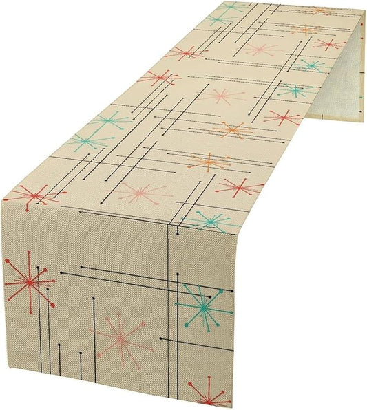 Mid Century Table Runne Retro Abstract Geometric Modern Diamond Atomic Star 1950S 1960S Coffee Table Decoration for Kitchen Dining Room Holiday Party Family Gatherings Decor 13x70in