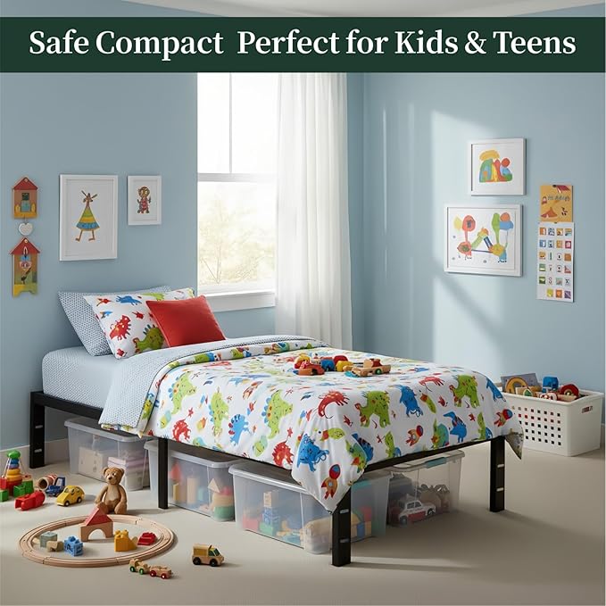 Twin Size Bed Frame, 14 Inch Metal Platform Bed Frames with Heavy Duty Steel Slat Support, No Box Spring Needed, Easy Assembly, Under Bed Storage