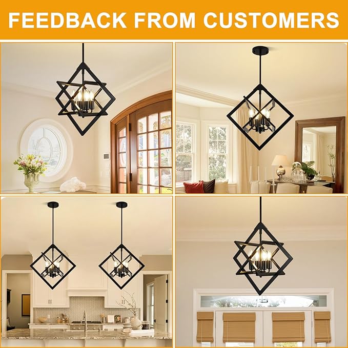 18" Modern Pendant Lights Kitchen Island, 4-Light Matte Black Farmhouse Pendant Light Fixtures, Industrial Hanging Pendant Lights Fixture for Kitchen Island Dining Room Bedroom Hallway Foyer Entryway