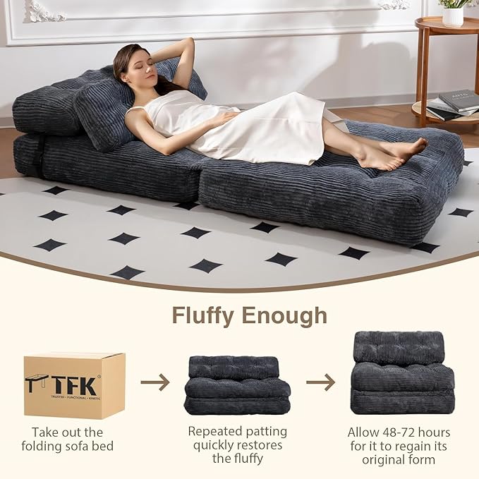 Folding Sofa Bed, Folding Chair Bed with Pillow, Convertible Lazy Sofa Bed with High-Density Support Foam, Fold Out Chair for Small Spaces Living Room Bedroom, Dark Grey