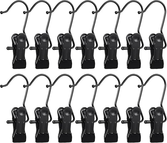 50 Pack Boot Hanger for Closet, Laundry Hooks with Clips, Boot Holder, Hanging Clips, Portable Multifunctional Hangers Single Clip Space Saving for Jeans, Hats, Tall Boots, Towels(Black/Black)