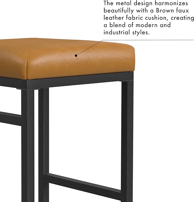 Homepop Home Decor | Modern 24-Inch Counter Stool | Backless Metal Frame Bar Stools Counter Height | Decorative Home Furniture, Carmel Faux Leather