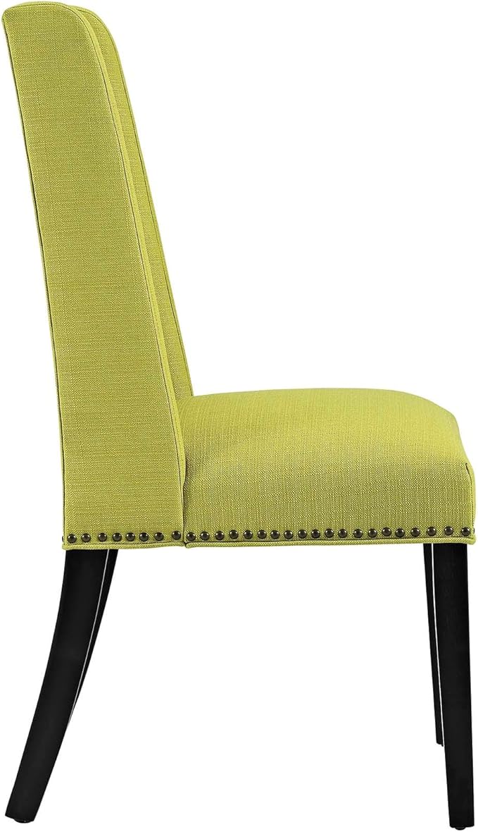Modway Baron Modern Tall Back Wood Upholstered Fabric Parsons Two Kitchen and Dining Room Chairs with Nailhead Trim in Wheatgrass