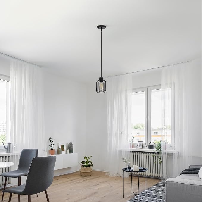 Elegant Designs PT1026-BLK 7" Industrial Farmhouse Metal Petite Adjustable Birdcage Hanging Ceiling Pendant, Black