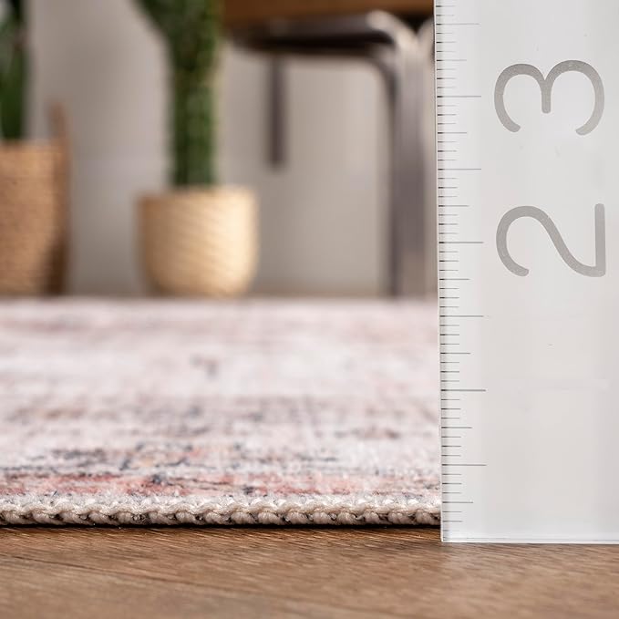 Nuloom SpinClean Banks Beige/Ivory, 2'6" x 8', Vintage, Soft and Cozy, High Traffic, Stain Resistant, Easy Clean, Durable, Machine Washable Runner for Bedroom, Living Room, Dining, Foyer