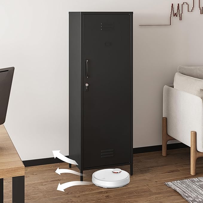 Metal Storage Cabinet, Steel File Locker with 3 Shelves 59.06-inch high for School, Living Room, Bedroom, (Black, H59.06'')