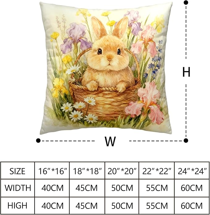 Easter Throw Pillow Covers Watercolor Lovely Bunny Pillow Covers 18x18 Spring Rabbit with Iris Daisy Floral Pillow Cases Happy Easter Farmhouse Cushion Cases for Home Sofa 2 Pack
