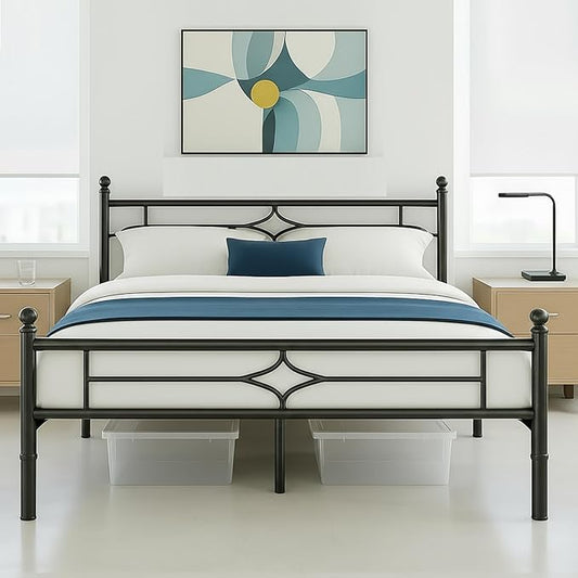 Metal Bed Frame Queen Size - 14 Inch Platform Bed Frame with Headboard/Heavy Duty Sturdy Mattress Foundation/No Box Spring Needed/Easy Assembly, Black, Queen