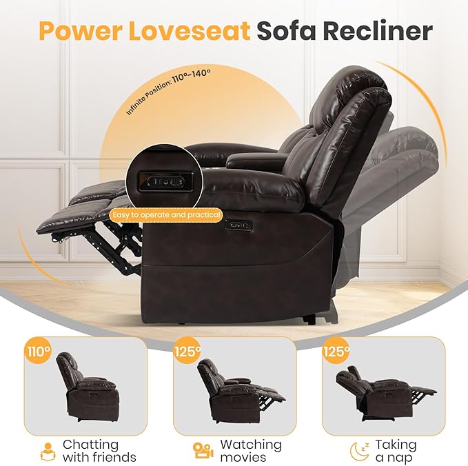 Power Loveseat Recliner Sofa with Console, Electric Reclining Couch with Colorful Light/Storage/USB/Type C, RV Wall Hugger Recliners Loveseat for Living Room & Home Theater & RV