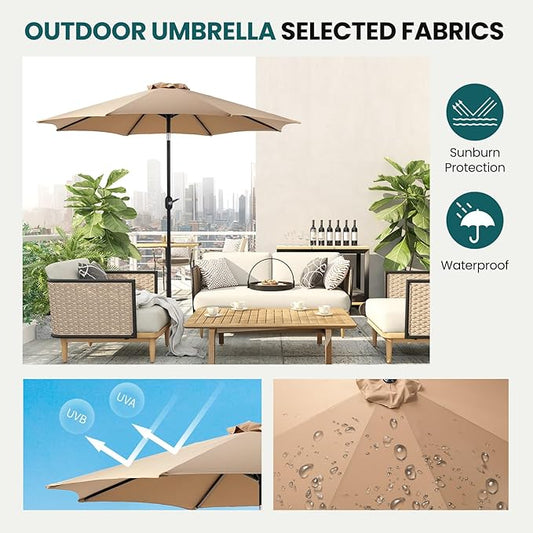 OLIXIS Patio Umbrella with Tilt and Crank Button & Sturdy Ribs Waterproof, Patio Table Umbrella Perfect for Poolside, Terrace, Beach and Outdoor Restaurant