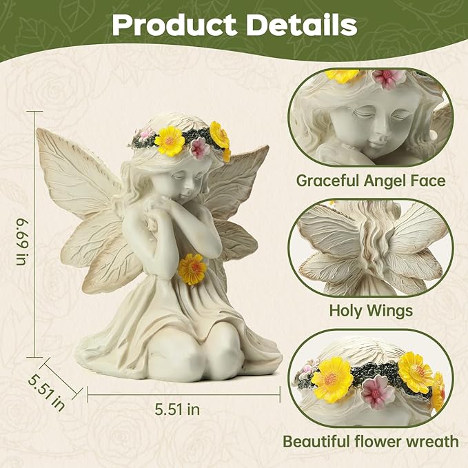 Solar Angel Garden Statue Outdoor Decor, Angel Figurines with LED Light Yard Decorations for Patio, Balcony, Lawn Ornaments, Unique House Warming Birthday Gifts for Women, Mom, Grandma