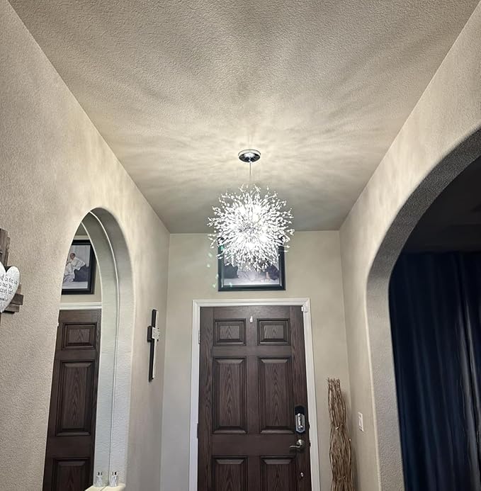SineRise Modern Crystal Chandeliers Firework, Crystal Light Fixture, Dandelion Chandelier (12-Light, Chrome) for Foyer Hallway Entryway Kitchen Bedroom (Bulbs Not Included)