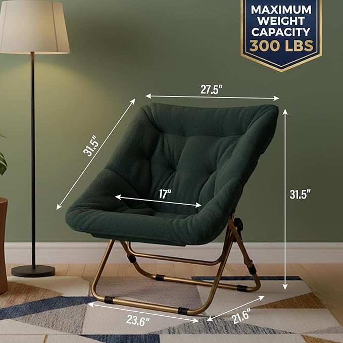 Tiita Comfy Folded Chair, Soft Faux Fur Oversized Folding Accent Chair, Lazy Chair for Teens Adults, Metal Frame Moon Chair for Bedroom, Living Room, Dorm Rooms