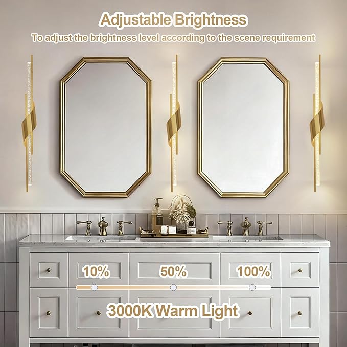camuucci Battery Operated Gold Wall Sconces Set of Two,Modern Wireless Wall Lights,LED Rechargeable 12000mAh Not Hardwired Remote Control Dimmable Wall Lamp Fixtures for Bedroom 32 Inch