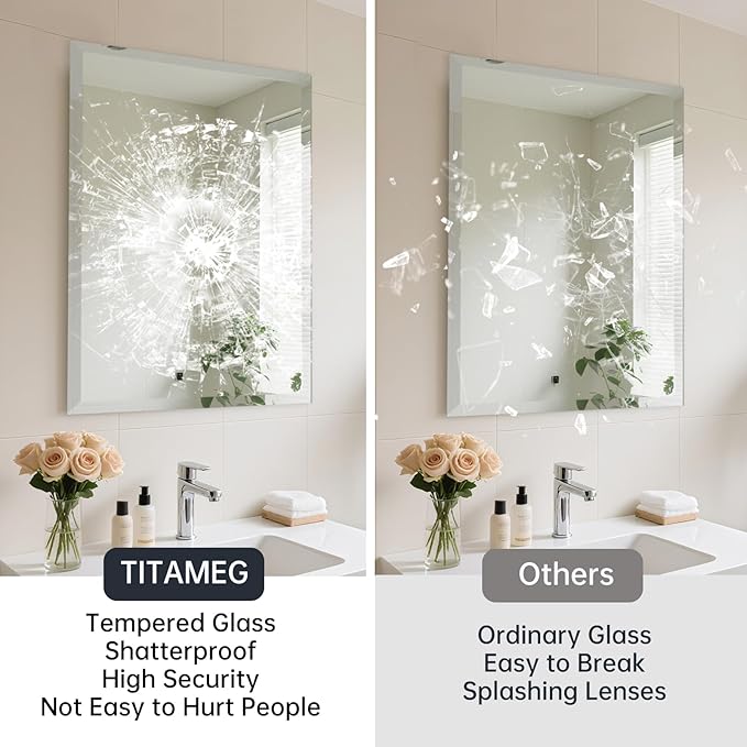 22x30 Inch Frameless Wall Mirror with 1" Beveled Edge, Frameless Rectangle Mirror for Bathroom, Vanity, Living Room