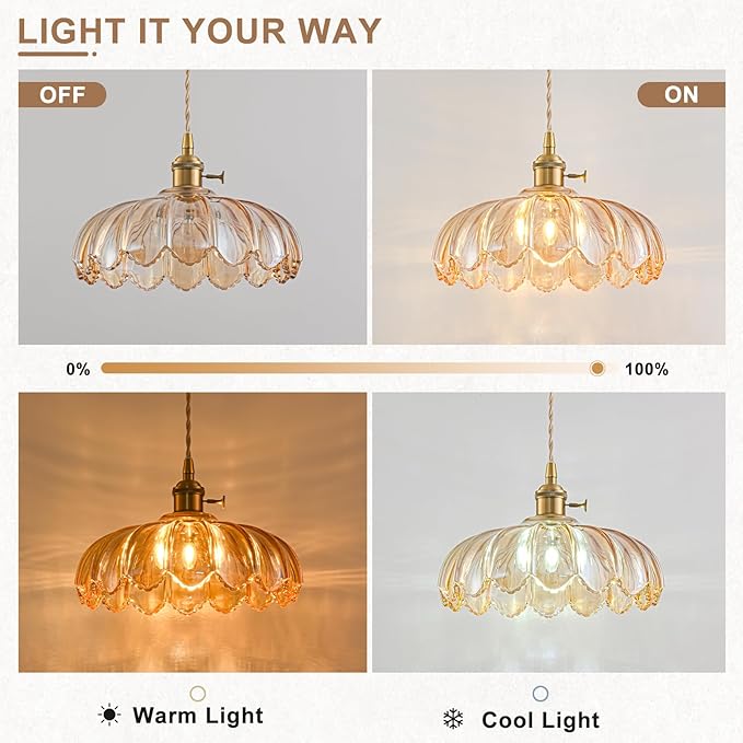 2 Pack Glass Pendant Lights Kitchen Island, Vintage Brass Pendant Light Fixtures, Adjustable Amber Kitchen Pendant Lighting Over Island for Bedroom Living Room Hallway Dining Room