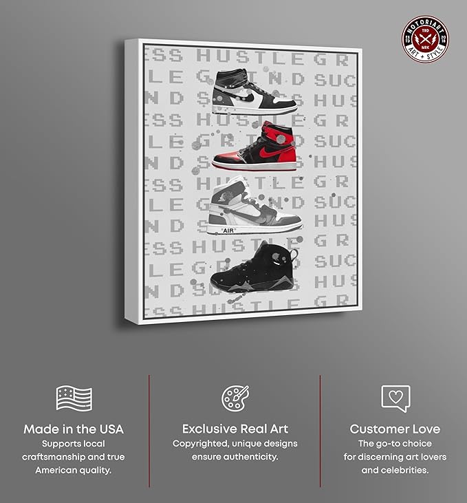 Hype Sneakers Framed Sneaker 1 Piece Canvas Wall Art, 37" x 46", White Frame