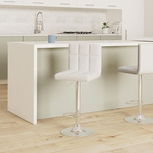 Leopard Bar Stools, Modern PU Leather Adjustable Swivel Bar Stool with Back, 1 Chair (White)