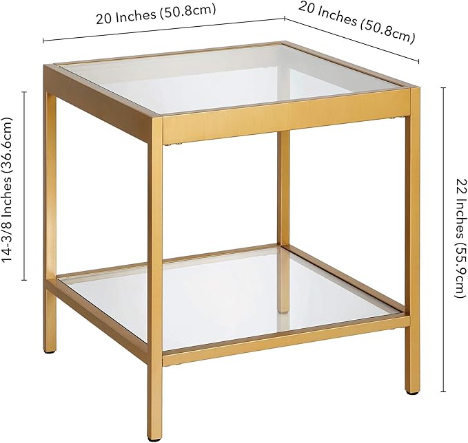 Henn&Hart 20" Wide Square Square Side Table in Brass, Table for Living Room, Bedroom