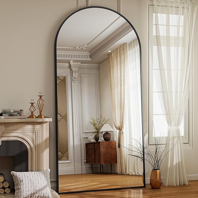 71" x 30" Arch Full Length Mirror - Floor Full Body Mirror with Aluminum Frame - Standing, Leaning or Hanging, for Bedroom, Living Room, Black
