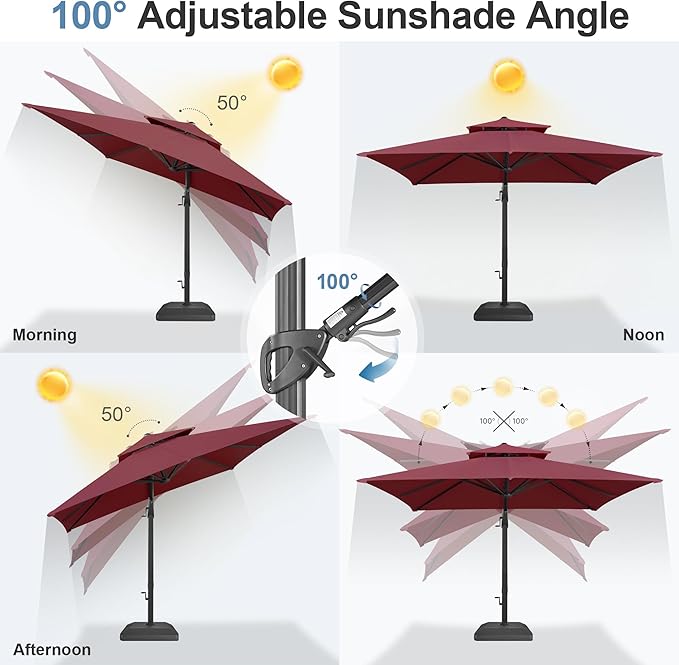 FLAME&SHADE 10x10 FT Cantilever Patio Umbrella - Aluminum Offset Umbrella with Tilt & 360-Degree Rotation, 3 Years Fade Resistance Fabric Large Patio Umbrella Outdoor for Deck Pool Garden - Burgundy