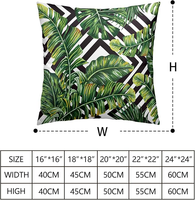 2 Pack Summer Tropical Green Leaves Pillow Covers Jungle Banana Tree Throw Pillow Covers Black and White with Geometric Cushion Covers Beach Decor for Couch Bed 24x24