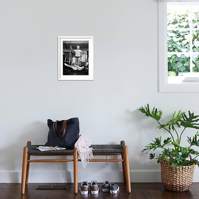 ART.COM Wall Premium Photographic Print Opera Singer Roberta Peters Balancing Her Trainer, Joseph Pilates, on Her Operatic Breadbasket on White Frame by Michael Rougier, 17" x 21"