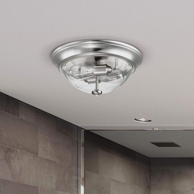 Prominence Home 13 Inch Elegant Flush Mount Indoor Ceiling Light, Clear Glass Lighting Fixture for Bedroom or Living Room, Madalyn, 51380-31, Nickel