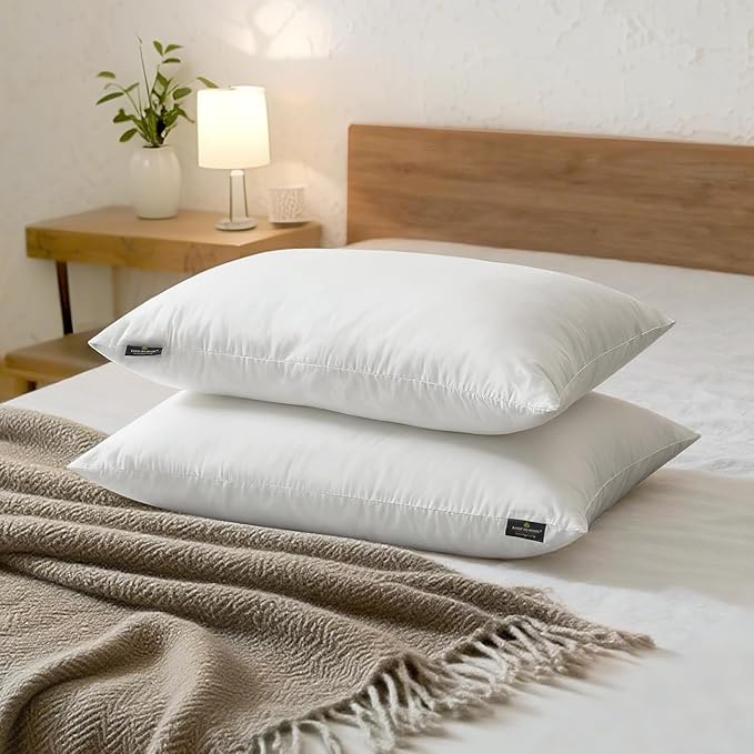 Farm to Home Feather and Down Pillows, 100% Organic Cotton Cover Pillows, Luxury Hotel Collection Bed Pillows for Sleeping, 20" x 36" King Size Set of 2