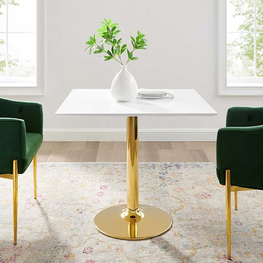Modway Verne Modern Square 35" Dining Table in Gold White